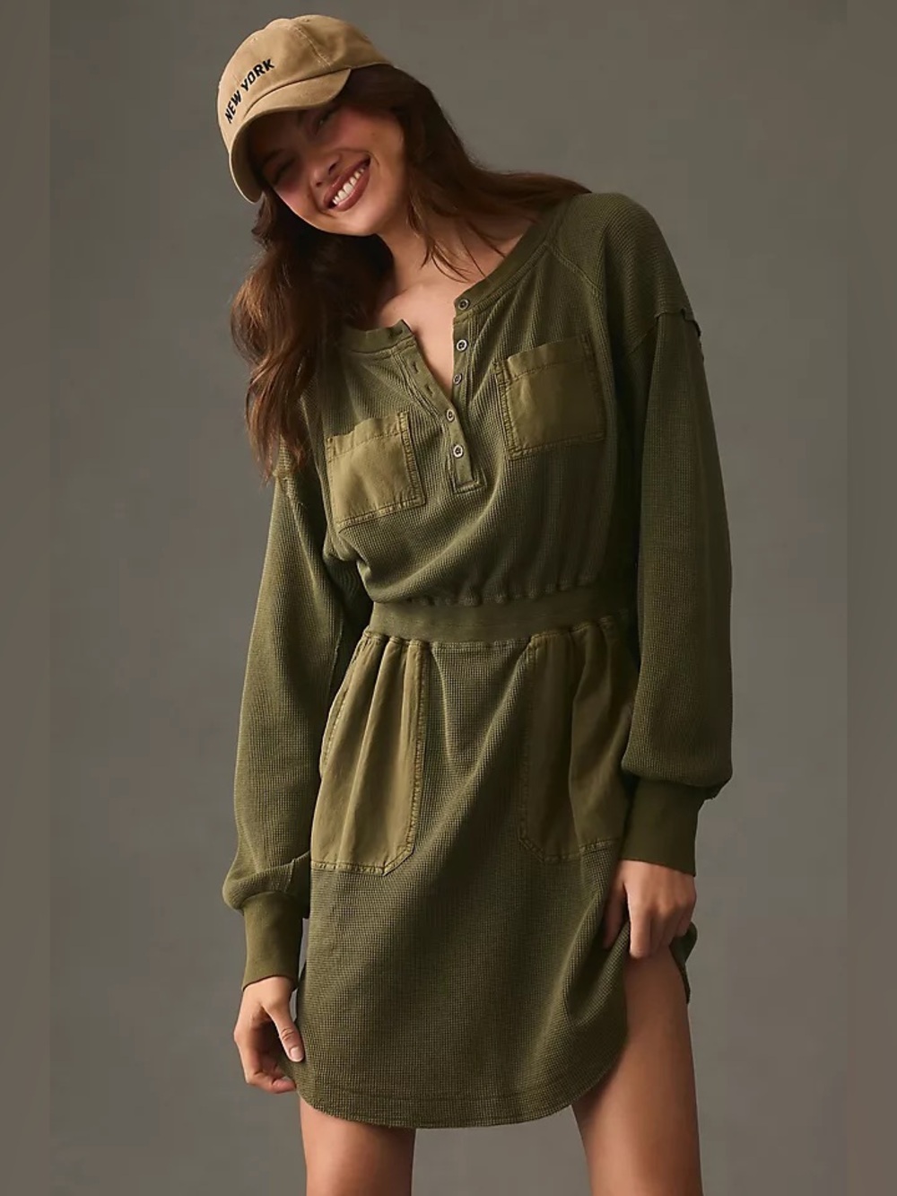 Daily Practice by Anthropologie Everywhere Long Sleeve Dress in Soft Olive Small